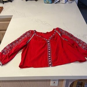 Red Embroidered Long Sleeve Top
